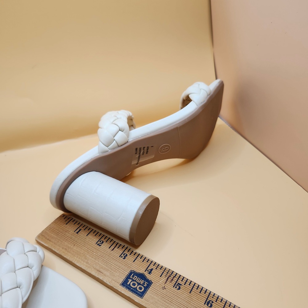 A New Day‎ Heeled Sandals Braided Straps Block Heel Square Toe Off White Size 9 - Picture 7 of 7